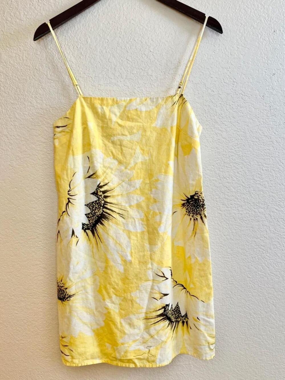 Sunflower spring and summer floral linen blend straight dress